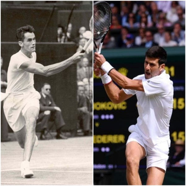 Bob Falkenburg (left) and Novak Djokovic (right)