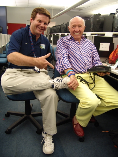 Randy Walker - and his famous Pan Am Games shoes - with Bud Collins